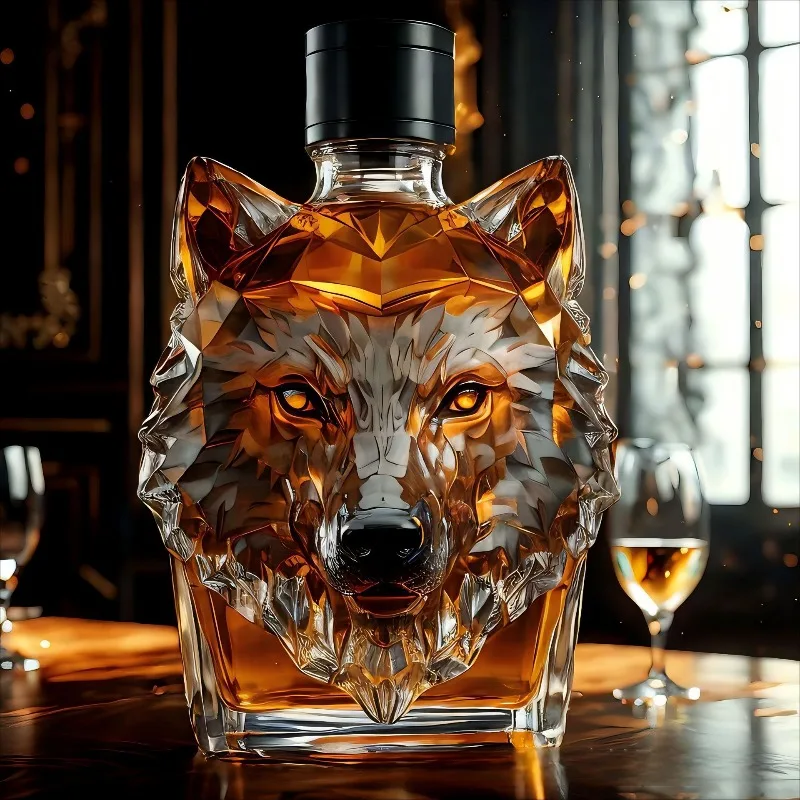 Glass Decanter Whiskey - قارورة زجاجية على شكل رأس ذئب
