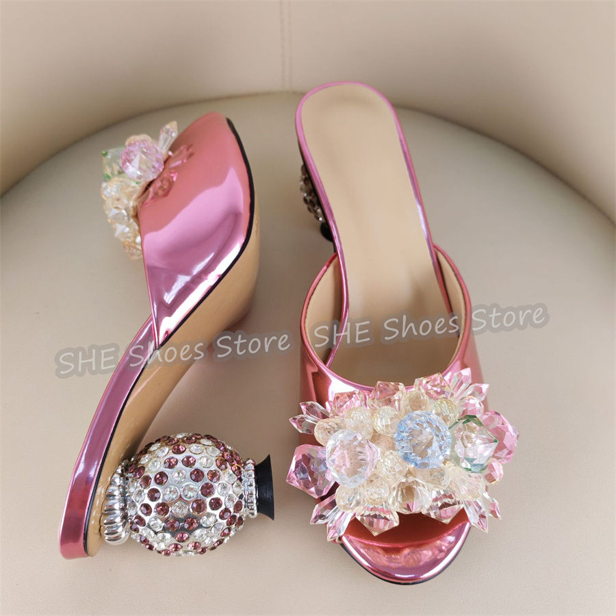 Crystal Ball Decor - حذاء نسائي بكعب عالٍ مزين بالكريستال