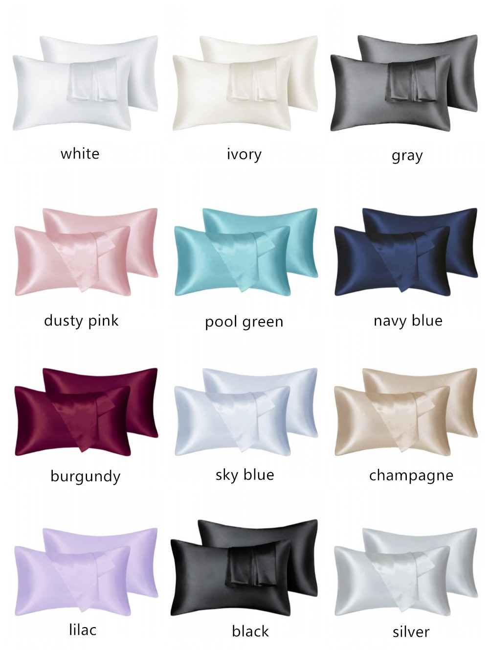 Silk Pillowcase Set - 2 قطعة/الوحدة الصلبة حريري الساتان العناية