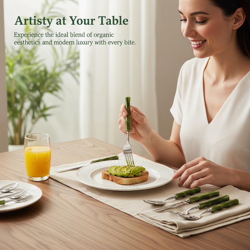 طقم أدوات مائدة عملي بمقبض من  - مراجعة Bamboo Cutlery Set وسعره